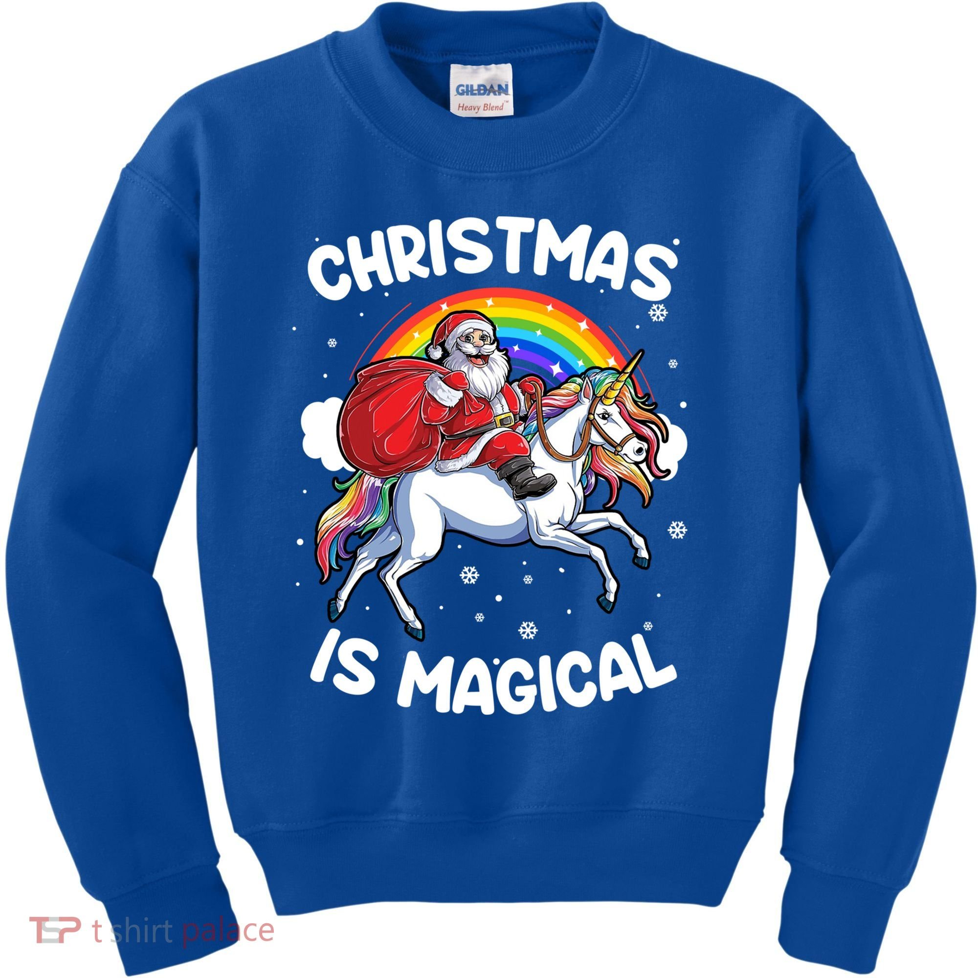 Santa Claus Riding Magical Unicorn Rainbow Funny Christmas Gift Kids Sweatshirt