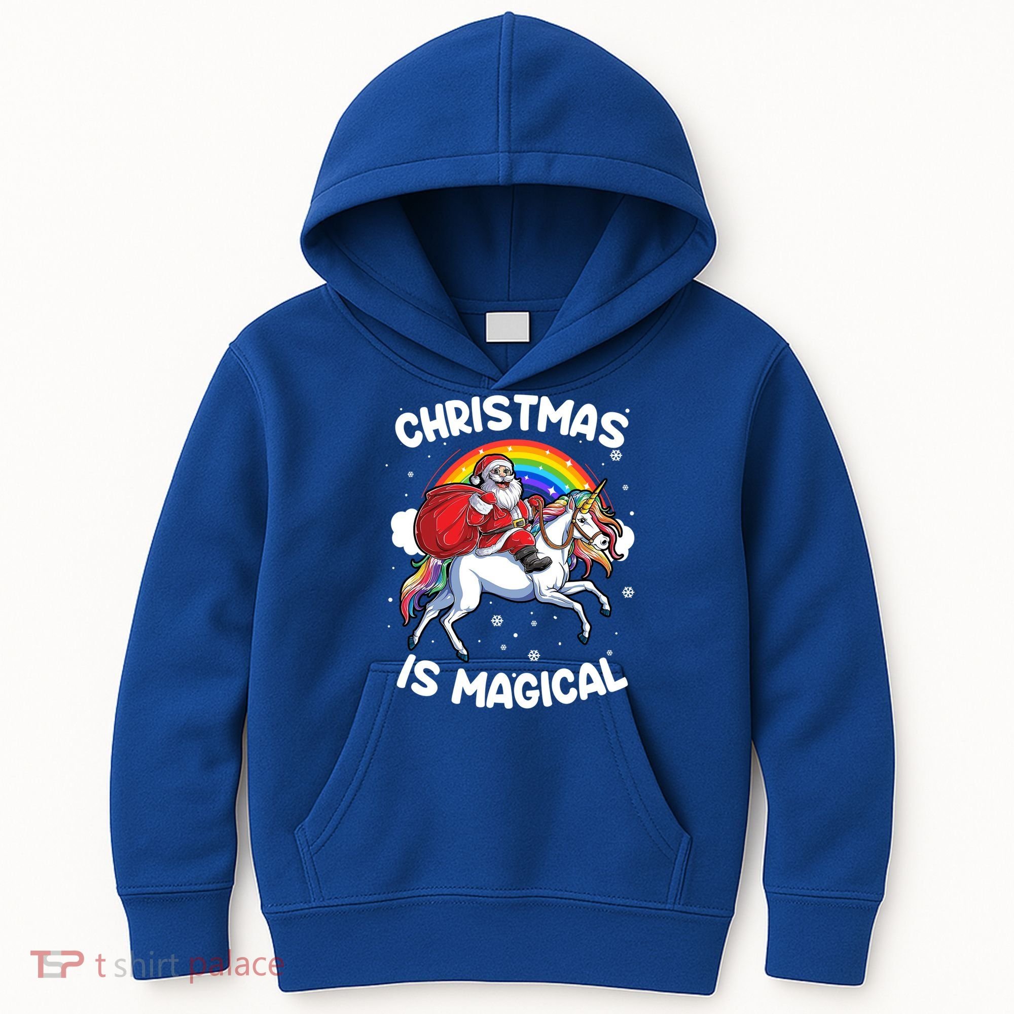 Santa Claus Riding Magical Unicorn Rainbow Funny Christmas Gift Kids Hoodie