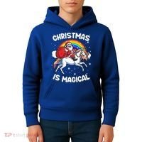 Santa Claus Riding Magical Unicorn Rainbow Funny Christmas Gift Kids Hoodie thumb 4