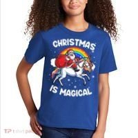 Santa Claus Riding Magical Unicorn Rainbow Funny Christmas Gift Kids T-Shirt thumb 2