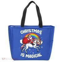Santa Claus Riding Magical Unicorn Rainbow Funny Christmas Gift Tote Bag thumb 0