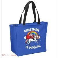 Santa Claus Riding Magical Unicorn Rainbow Funny Christmas Gift Tote Bag thumb 2