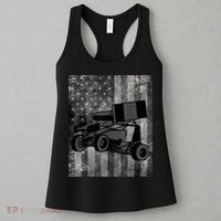 Sprint Car Racing Black Grey American Flag Dirt Track Cars Women's Tank Top thumb 3