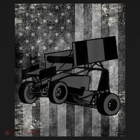 Sprint Car Racing Black Grey American Flag Dirt Track Cars Women's Tank Top thumb 5