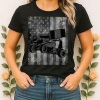 Sprint Car Racing Black Grey American Flag Dirt Track Cars Women's T-Shirt thumb 2