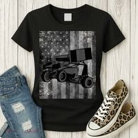 Sprint Car Racing Black Grey American Flag Dirt Track Cars Women's T-Shirt thumb 3