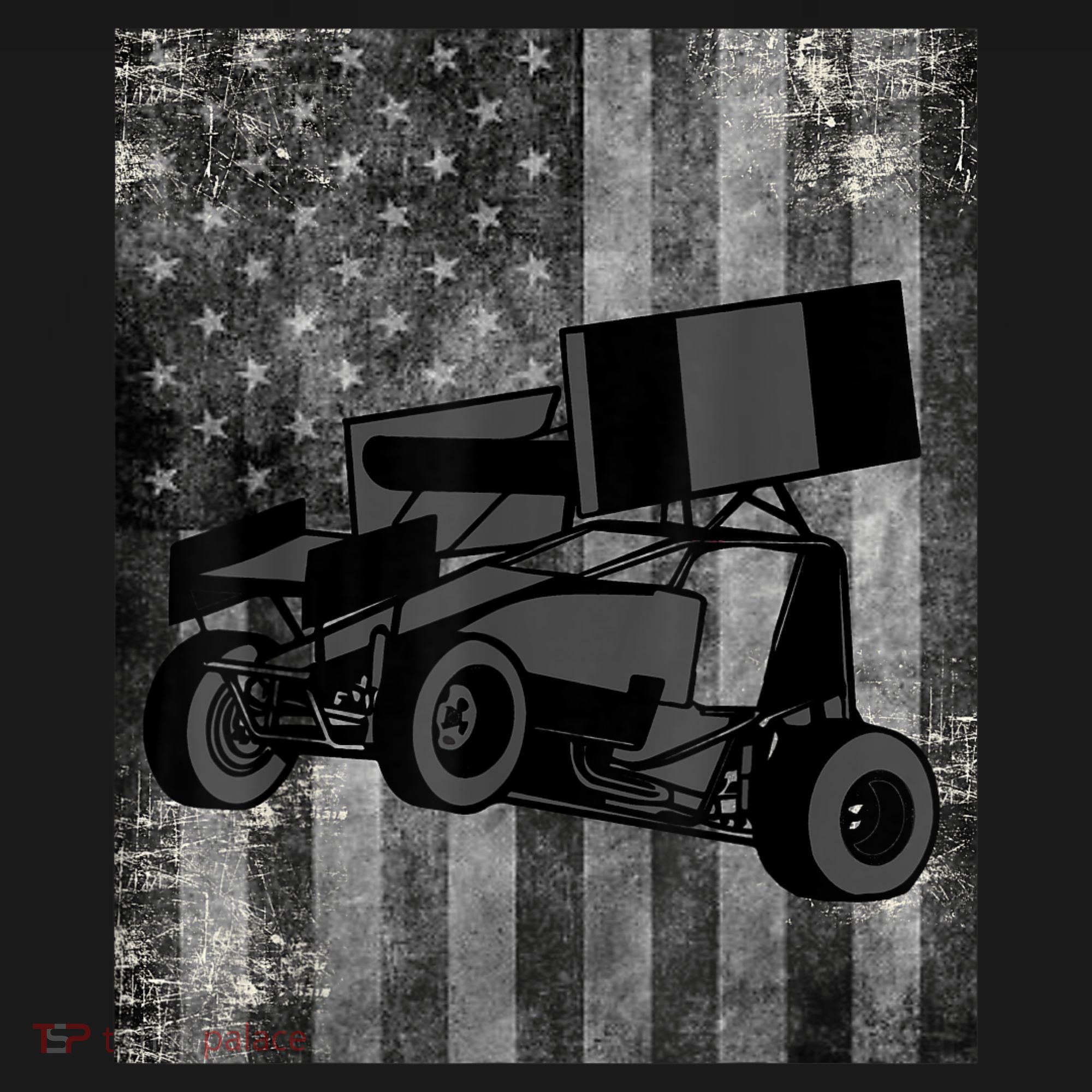 Sprint Car Racing Black Grey American Flag Dirt Track Cars Women's T-Shirt