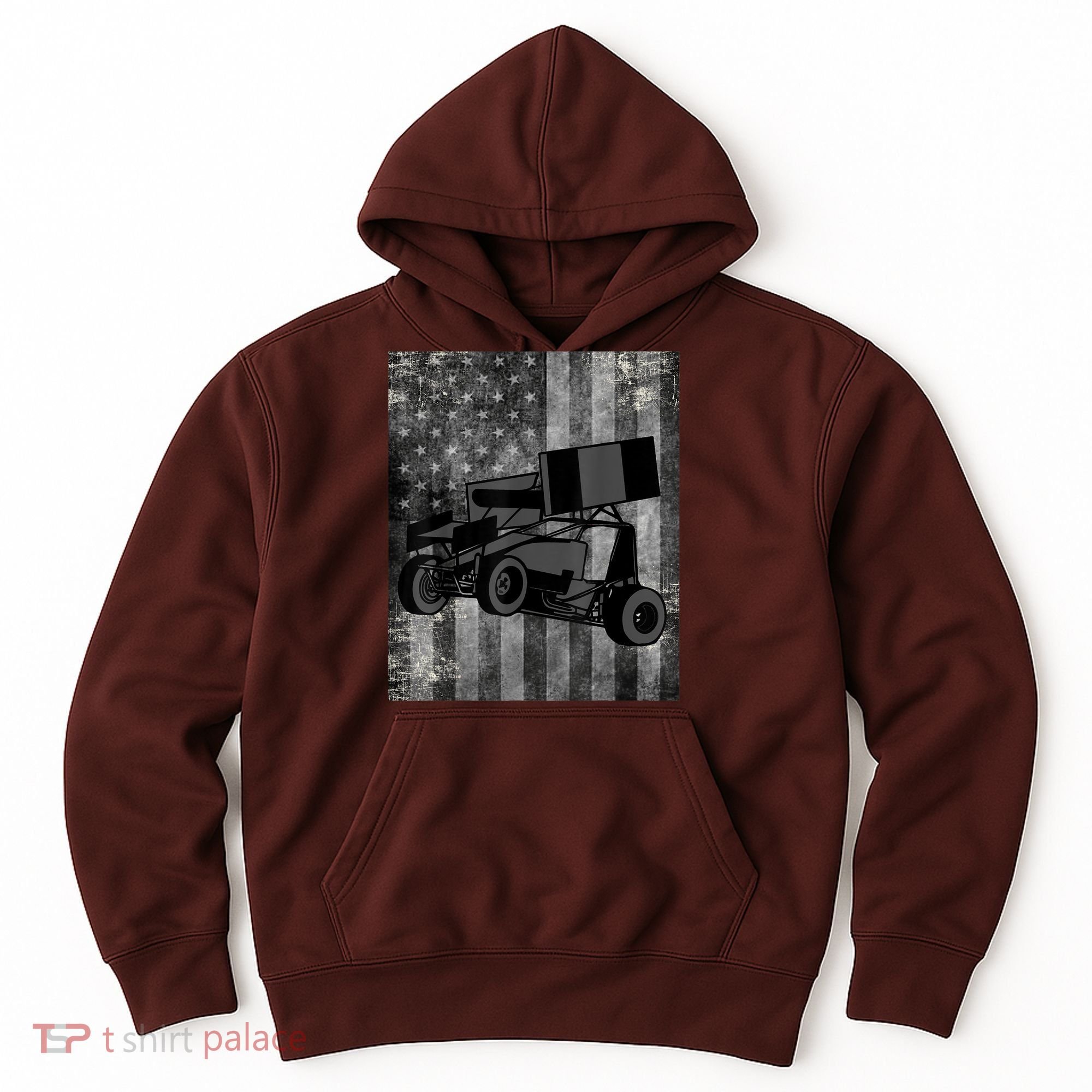 Sprint Car Racing Black Grey American Flag Dirt Track Cars Hoodie