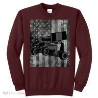 Sprint Car Racing Black Grey American Flag Dirt Track Cars Sweatshirt thumb 0