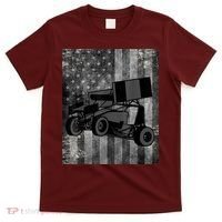 Sprint Car Racing Black Grey American Flag Dirt Track Cars T-Shirt thumb 0
