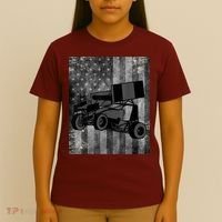 Sprint Car Racing Black Grey American Flag Dirt Track Cars T-Shirt thumb 4
