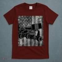 Sprint Car Racing Black Grey American Flag Dirt Track Cars T-Shirt thumb 5