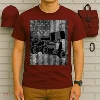 Sprint Car Racing Black Grey American Flag Dirt Track Cars T-Shirt thumb 6