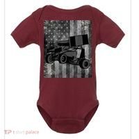 Sprint Car Racing Black Grey American Flag Dirt Track Cars Baby Bodysuit thumb 0