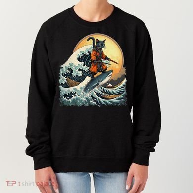 Samurai Cat Riding Shark Epic Wave Cat Lovers Costume Women's Sweatshirt