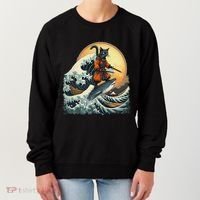 Samurai Cat Riding Shark Epic Wave Cat Lovers Costume Women's Sweatshirt thumb 0