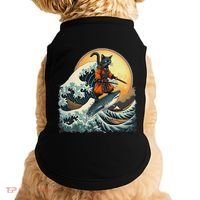 Samurai Cat Riding Shark Epic Wave Cat Lovers Costume Doggie Tank thumb 0