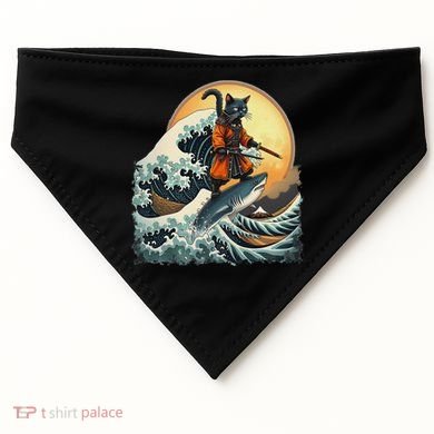 Samurai Cat Riding Shark Epic Wave Cat Lovers Costume USA-Made Doggie Bandana