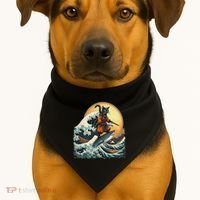 Samurai Cat Riding Shark Epic Wave Cat Lovers Costume USA-Made Doggie Bandana thumb 1