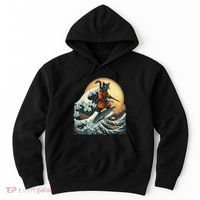 Samurai Cat Riding Shark Epic Wave Cat Lovers Costume Hoodie thumb 0