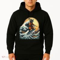 Samurai Cat Riding Shark Epic Wave Cat Lovers Costume Hoodie thumb 2