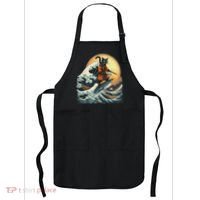 Samurai Cat Riding Shark Epic Wave Cat Lovers Costume Apron thumb 0