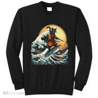 Samurai Cat Riding Shark Epic Wave Cat Lovers Costume Sweatshirt thumb 0