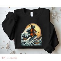 Samurai Cat Riding Shark Epic Wave Cat Lovers Costume Sweatshirt thumb 2