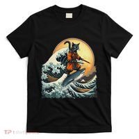 Samurai Cat Riding Shark Epic Wave Cat Lovers Costume T-Shirt thumb 0