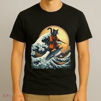 Samurai Cat Riding Shark Epic Wave Cat Lovers Costume T-Shirt thumb 3