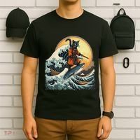 Samurai Cat Riding Shark Epic Wave Cat Lovers Costume T-Shirt thumb 6