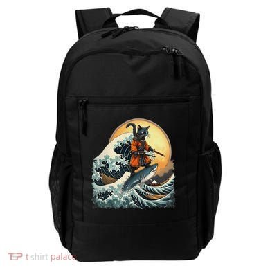 Samurai Cat Riding Shark Epic Wave Cat Lovers Costume Backpack