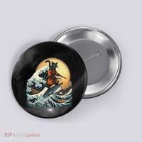 Samurai Cat Riding Shark Epic Wave Cat Lovers Costume Button thumb 0