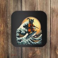 Samurai Cat Riding Shark Epic Wave Cat Lovers Costume Coaster thumb 0