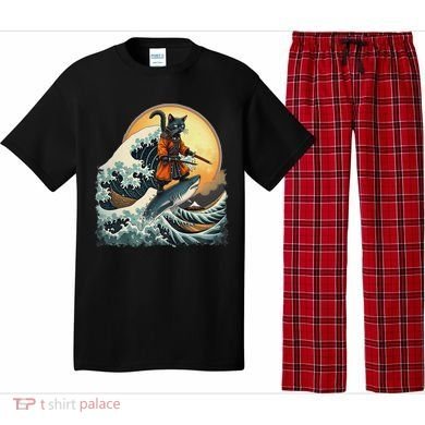 Samurai Cat Riding Shark Epic Wave Cat Lovers Costume Pajama Set