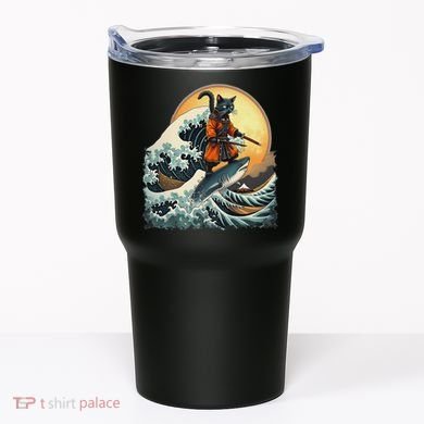 Samurai Cat Riding Shark Epic Wave Cat Lovers Costume Tumbler