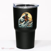 Samurai Cat Riding Shark Epic Wave Cat Lovers Costume Tumbler thumb 0