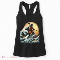 Samurai Cat Riding Shark Epic Wave Cat Lovers Costume Women's Tank Top thumb 0