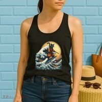 Samurai Cat Riding Shark Epic Wave Cat Lovers Costume Women's Tank Top thumb 2