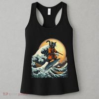 Samurai Cat Riding Shark Epic Wave Cat Lovers Costume Women's Tank Top thumb 3