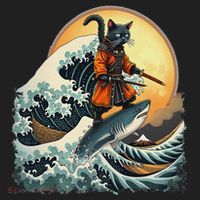 Samurai Cat Riding Shark Epic Wave Cat Lovers Costume Hat thumb 2