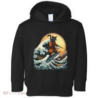 Samurai Cat Riding Shark Epic Wave Cat Lovers Costume Toddler Hoodie thumb 0