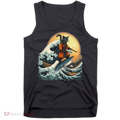 Samurai Cat Riding Shark Epic Wave Cat Lovers Costume Tank Top