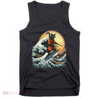 Samurai Cat Riding Shark Epic Wave Cat Lovers Costume Tank Top thumb 0