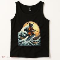 Samurai Cat Riding Shark Epic Wave Cat Lovers Costume Tank Top thumb 2