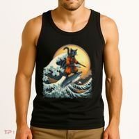 Samurai Cat Riding Shark Epic Wave Cat Lovers Costume Tank Top thumb 3