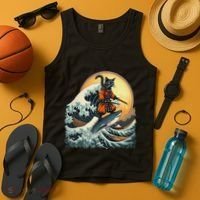 Samurai Cat Riding Shark Epic Wave Cat Lovers Costume Tank Top thumb 4