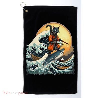 Samurai Cat Riding Shark Epic Wave Cat Lovers Costume Golf Towel