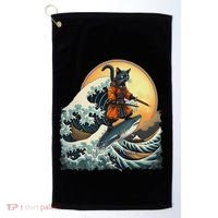 Samurai Cat Riding Shark Epic Wave Cat Lovers Costume Golf Towel thumb 0