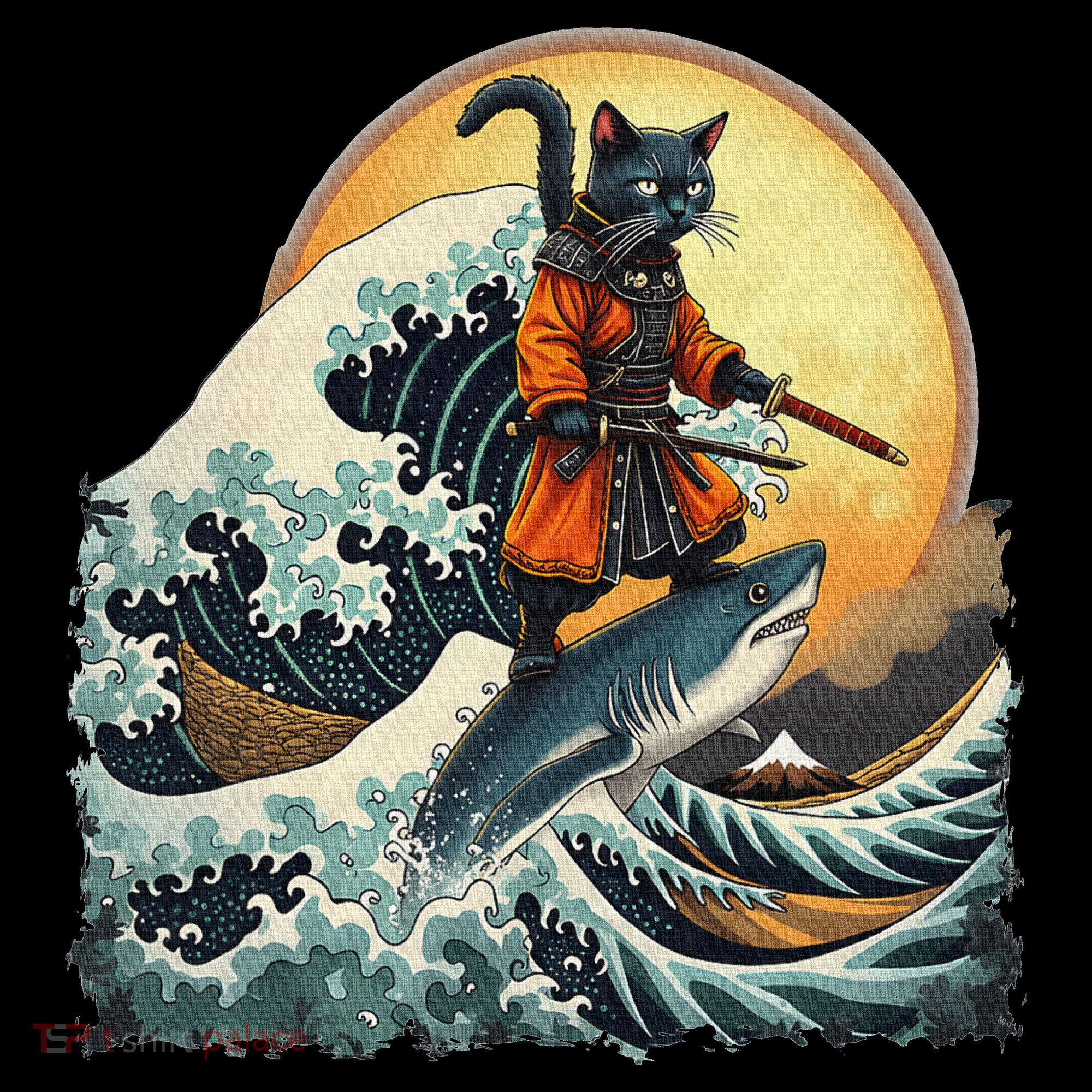 Samurai Cat Riding Shark Epic Wave Cat Lovers Costume Toddler T-Shirt